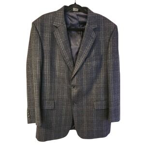 Jos A Bank Mens Charcoal Glen Plaid 100% Wool Blazer Sports Coat 44R